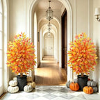 GTIDEA 2 Pcs 4 ft Artificial Autumn Ficus Tree with Pot Fall Tree for Porch - Image 7