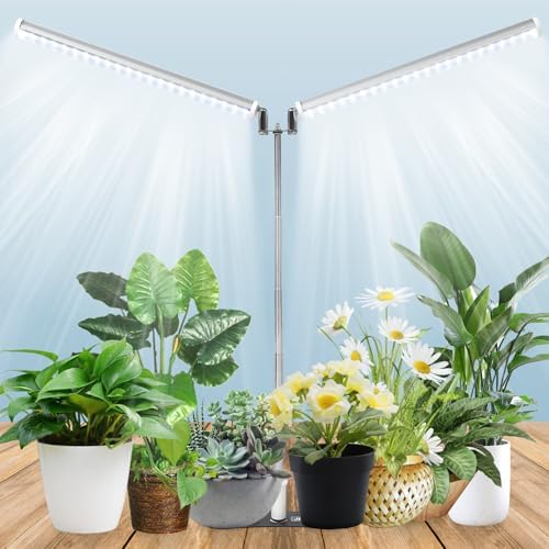 Standing LED Grow Light，Adjustable Dual Head T12 Bar Plant Light, White 6500K Full Spectrum Plant Grow Lamp on Stand for Indoor Plants Seed Starting, Seedlings, Veg, Flower by JCBritw