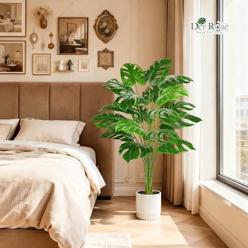 Der Rose 44" Artificial Plants Indoor, Monstera Floor Plant in White Pot - Image 5