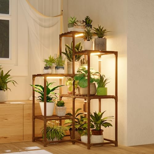Bamworld Plant Stand with Grow Light for Indoor Plants Growing Corner Plant by Bamworld