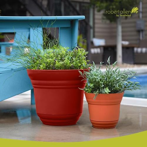 Headwind Traverse Planters – 14" 2 Pack Plastic Plant Pot in Brick Red - Indoor & Outdoor Pots for Plants with Drainage - Decorative Plant Pot, Flower Pots Outdoor for Garden by Robert Allen - Image 5