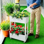 Self-Watering Raised Planter Box with Lockable Wheels,2-Tier Elevated Garden Bed with Visible Water Level Window,Indoor Outdoor Plastic Plant Box for Flowers,Vegetables & Herbs - Image 7