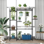 Xiofio Plant Stands for for Indoor Outdoor, Heavy Duty Metal Plant Stand,large Plant Shelf,Adjustable Plant Shelves With Hanging Rod for Living Room,Balcony,Garden,Black - Image 3