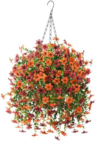 IINQCMY Artificial Flowers Fall Hanging Baskets Outdoors Fake Mums by INQCMYPlantRack