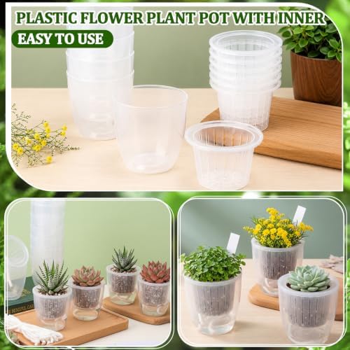 24 pcs Self Watering Pots 3.5 Inch Plastic Flower Plant Pot with Inner Pot Self Watering Wick Planter Clear Flower pots for Indoor House Plants Herbs, Flowers, Succulents, 100 Plant Label - Image 4