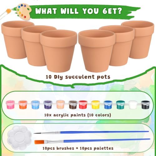 10 Set 3.15" Terracotta Pots to Paint Paint Your Own Planters - Image 3