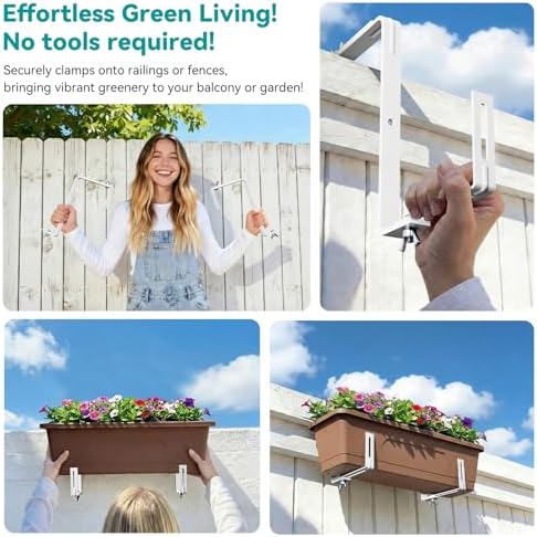 Adjustable Planter Box Brackets,Enhanced Bottom Support,Universal Outdoor Hanging Brackets,Flower Box Brackets for Fence Railings, Windowsill, Patio, Garden,Balcony. (6, White) - Image 7