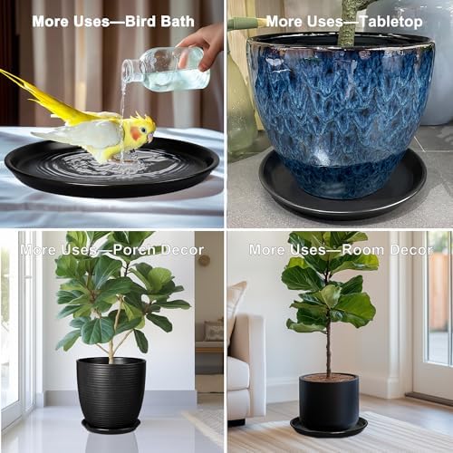 Flower Pot Saucer 12 Inch - Ceramic Plant Saucer for Outdoors Plant Drip Tray for Pots Indoor No Holes Large Plant Dishes to Catch Water Decorative Plant Drainage Tray Black - Image 7