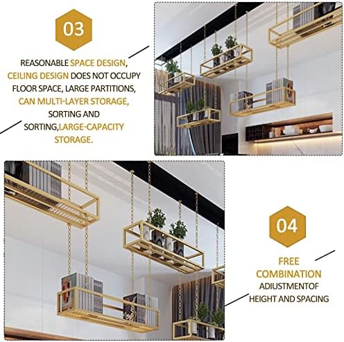 Ceiling Shelf Mounted Hanging Basket Floating Suspended Storage Shelving, Gold Decorations Display Shelves Flower Stand for Kitchen Bar Living Room, Wine Holder Pot Pan Rack (Size - Image 4