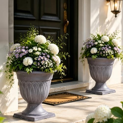 Tall Plastic Urn Planters for Outdoor Plants, 12.8" Wx15.4 H, 2Pcs by Unknown