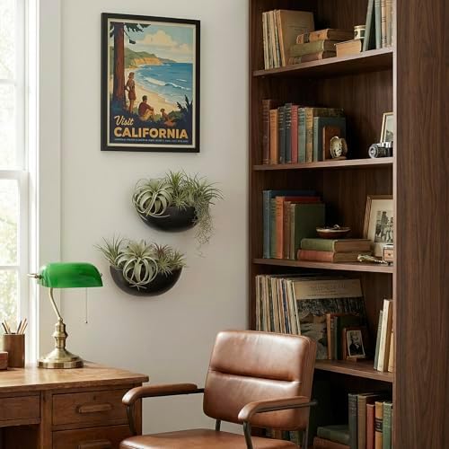 MyGift Matte Black Ceramic Indoor Wall Planter, 12 Inch Semi Circle Hanging Wall Vase, Set of 2 - Image 4