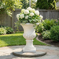 Christopher Knight Home 24.8 Inch Vintage Fleur-de-Lis Pedestal Urn Planter, Outdoor MGO Flower Pot, Faux Stone Garden Planter for Patio, Porch, Entryway and Yard, Antique White by ChristopherKnightHome