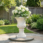 Christopher Knight Home 24.8 Inch Vintage Fleur-de-Lis Pedestal Urn Planter, Outdoor MGO Flower Pot, Faux Stone Garden Planter for Patio, Porch, Entryway and Yard, Antique White by ChristopherKnightHome