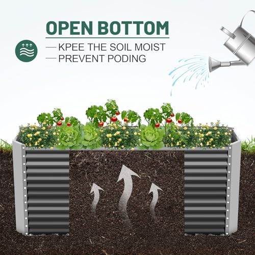 Land Guard 8x4x3ft Rectangular Galvanized Raised Garden Beds, Large-Capacity Metal Planter Box Outdoor, Durable Deep Raised Garden Bed 3ft Tall, Raised Beds for Gardening Vegetables, Modern Gray - Image 6