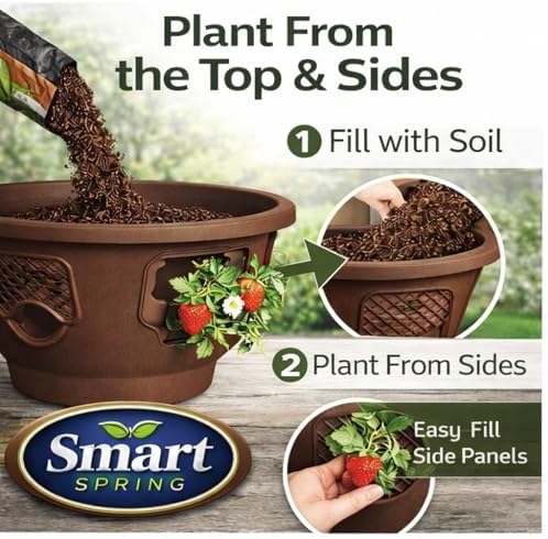 Ultimate Hanging Baskets - Strawberry, Tomato, Flower, and Herb Outdoor Planters - Use Garden Pots for Growing Plants Outside On A Deck, Fence, or Balcony (Mocha 2pk) - Image 3