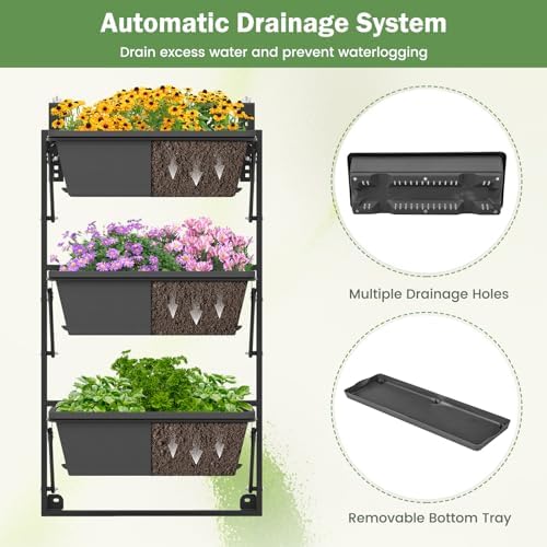 HAPPYGRILL 3-Tier Vertical Hanging Planter, Garden Wall Planter Box - Image 6