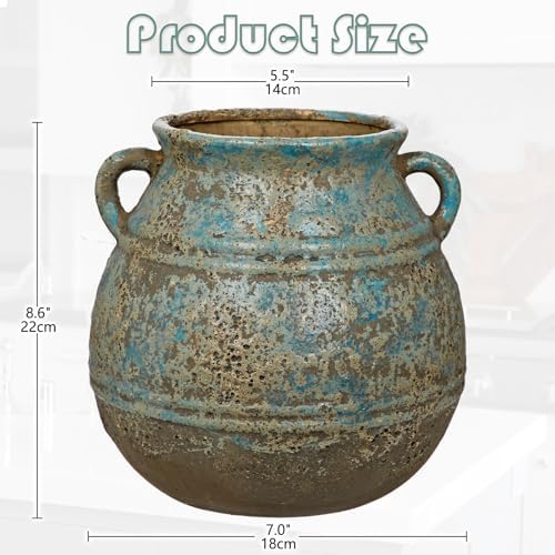 Hollyone Blue Ceramic Planters 7 Inch Large Vintage Ceramic Pots for Plants Indoor Outdoor Plant Planters Fit Mid Century Succulent Plant Stand Flower Pots Home Decor - Image 2