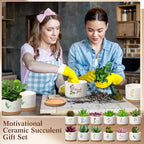 Funnymoom 12 Pcs Inspirational Succulent Pots Bulk Back to School Teacher Gift Floral Ceramic Planter with Bamboo Tray Thank You Gifts for Coworker Employee Office Staff, Plant Excluded (Stylish) - Image 3