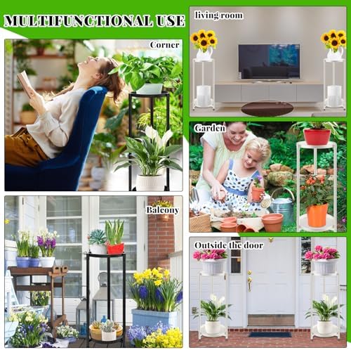 2 Tier Plant Stand Indoor Tall, White Corner Tiered Round Plant Stand for Indoor Multiple Plants, Metal Flower Pot Stands Outdoor Holders Plant Shelf Display Rack for Balcony Living Room - Image 7