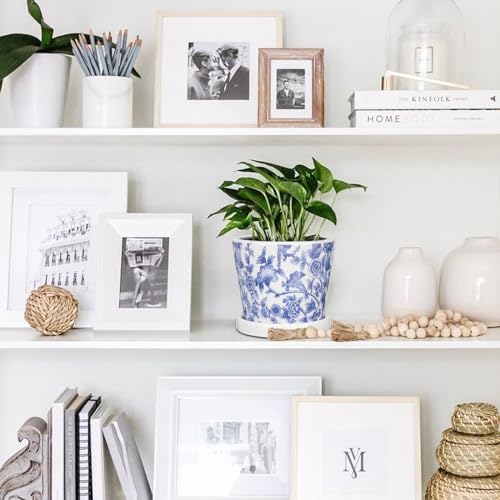 Set of 3 Decorative Plant Pots Blue and White Flower Pot, Round Ceramic Planters for Indoor Plants Pots with Drainage Hole Saucers, Retro Planter Pot for Succulents Cactus Outdoor Garden, 5.5/5.7 Inch - Image 5