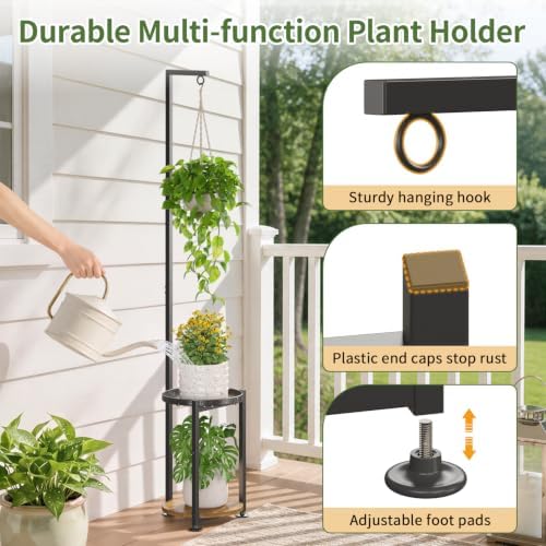 LASZOLA Hanging Plant Stand Shelf Indoor Tall with Light, 2 Tier Black - Image 6