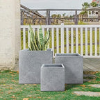 Kante 16",12",10" Square Concrete Planters Set of 3 for Outdoor Indoor Home Patio Garden, Large Plant Pot with Drainage Hole and Rubber Plug, Slate Gray - Image 5