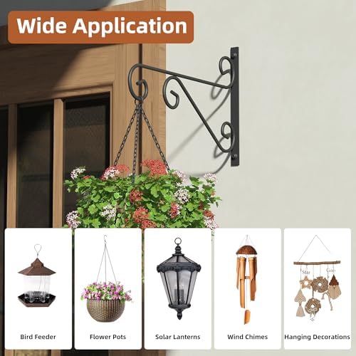 PROWORX 4 Pack 16 Inch Plant Hangers Outdoor Bracket, Indoor Wall Mount Metal Heavy Duty Rust-Resistant Bird Feeder Plant Hooks for Hanging Planters, Flower Baskets, Black - Image 2