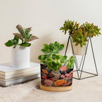 Animal Tiger Stripe Chinoiserie Planters Ceramic Orange and Coral Peony Flower Round Flower Pot with Drainage Holes and Bamboo Tray Pot for Home Office Decoration - Image 4