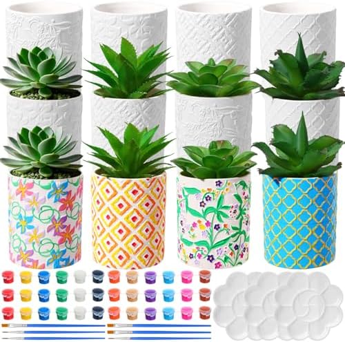 Zubebe 12 Pcs Paint Your Own Ceramic Pots Bulk Unfinished Succulent Pots Craft Kit with Drainage Hole Mini Paintable Plant Vase Ready to Paint Planter for Cactus DIY Craft (Classic) by Zubebe
