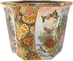 Red Lantern 10" Porcelain Flower Pot, Satsuma Ladies & Peacock - Image 6