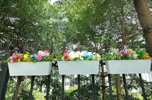 3 Pcs Large Hanging Flower Pots for Railing or Fence 16 Inch Railing Planter Box for Any Balcony Porch or Deck Countryside Style Window Planter Boxes Are Perfect to Herbs & Flowers (White-5pcs) - Image 2