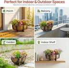 Gardenised 2-Piece Rectangular Half Barrel Flower Pots Rustic Farmhouse Style Faux Wood Planter Containers for Indoor & Outdoor Use Perfect for Displaying Decorative Garden Florals Herbs & Succulents - Image 4
