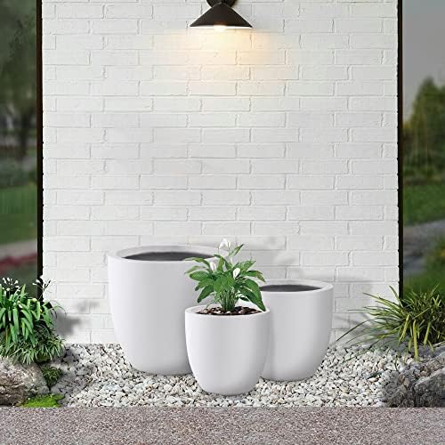 Kante Set of 3 White Concrete Bowl Planters 18" 14" 10" Dia - Image 6