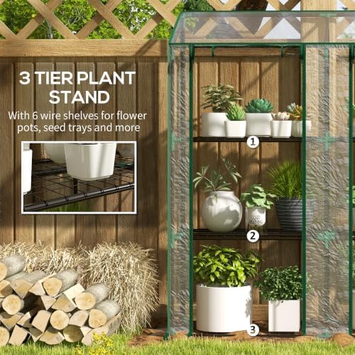 Outsunny Lean-to Greenhouse with 3 Tier Shelves 56.3" x 18.1" x 59.4" Clear - Image 4