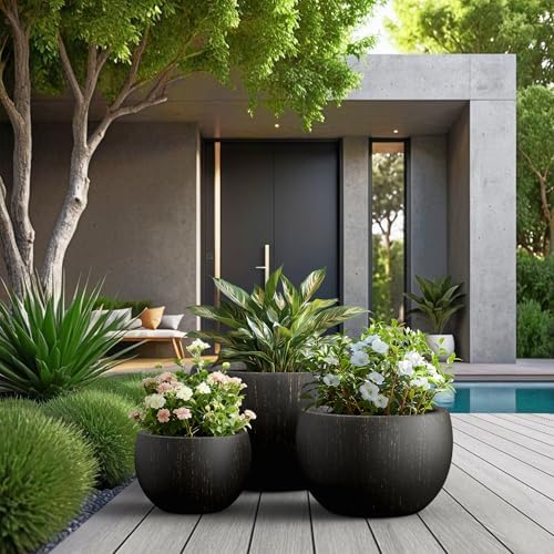 Kante Set of 3 Vintage BRN Concrete Bowl Round Planters for Modern Home - Image 3