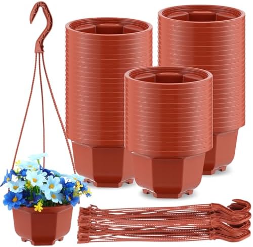 Roshtia 50 Pack 5.1 Inch Plastic Hanging Plant Pots with Hooks, Brown by Roshtia