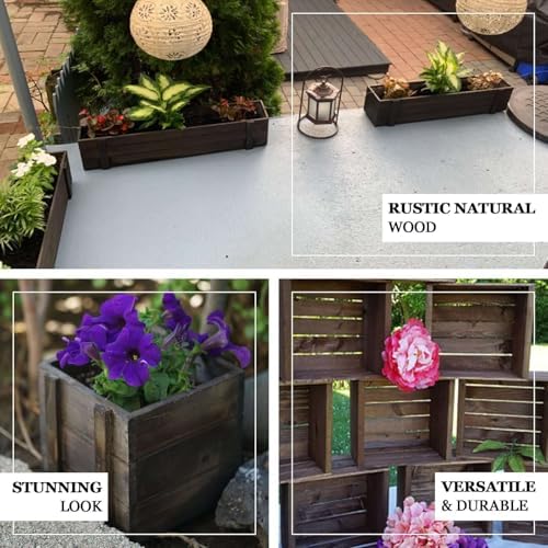 Efavormart 24"x6" Smoked Brown Rectangle Wood Planter Box with Plastic Liner, DIY Rustic Wooden Window Box for Wedding Table Centerpieces and Farmhouse Party Decor - Image 4