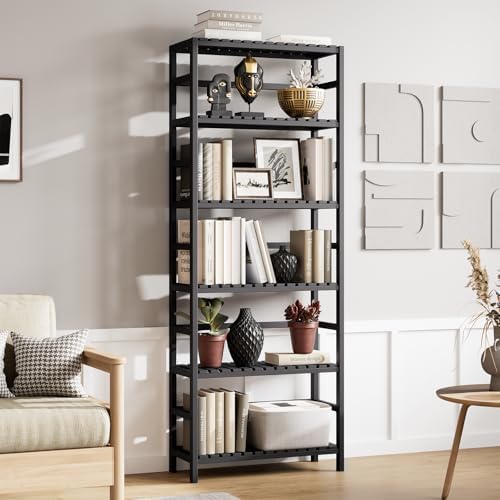 Bamjoy Bamboo Shelf, 6-Tier Bookshelf Adjustable Storage Shelves, Tall Shelving Unit Plant Stand, Storage Rack for Bathroom Home Office Living Room Kitchen, 23.6W x 10.2D x 63.4H Black - Image 7