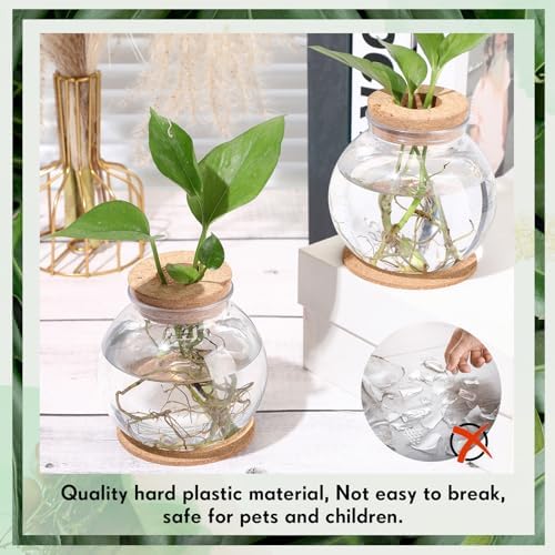 Baderke 12 Packs Propagation Vases for Plants Plastic Plant Propagation Station with Hole Lid and Cork Coasters Plant Growing in Water Hydroponic Home Office Table Decoration(Fish Bowl Style) - Image 4