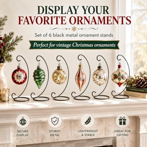 Ornament Display Stands 6 Pack, 13 Inch Black Wrought Iron Ornament Hangers for Christmas Ornaments, Glass Globes, Terrariums, Lanterns, Memorial Keepsakes, Figurines & Holiday Table Decor - Image 7