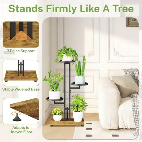iDavosic.ly 3 Tier Plant Stand Indoor Outdoor, Tiered Corner Shelf, Black - Image 3