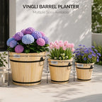VINGLI 3 PCS Large Wooden Planter Barrel Set, 11.5"(Dia)- 18"(Dia), Real Wood Flower Pot with Drainage Holes, Different Sizes, Large Garden Container Box, Indoor & Outdoor (Honey) - Image 6
