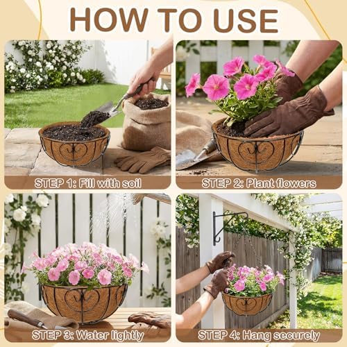 10 inch Metal Hanging Baskets for Plants Outdoor, 6 Pack Metal Wire Hanging Basket Planter with Coco Liner Flower Pots for Indoor Outdoor Garden Porch Patio, Heart-Shaped - Image 4