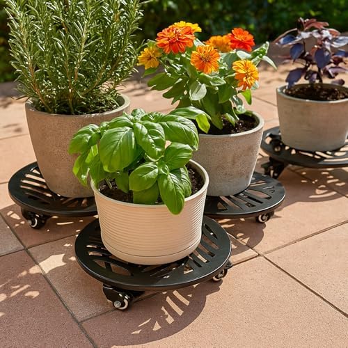 3 Packs Large Metal Plant Caddy with Wheels 12/13/13.6 inches Heavy-Duty Iron Rolling Plant Stand with Casters Indoor Outdoor Wheeled Plant Roller Base Pot Movers Plant Dolly Coaster Trolley Black - Image 5
