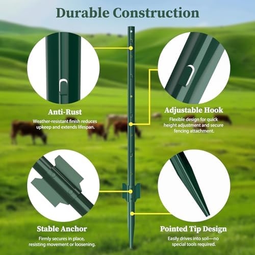Metal Fence Posts for Wire Fencing,Heavy Duty U Post 4 FT Green - Image 4