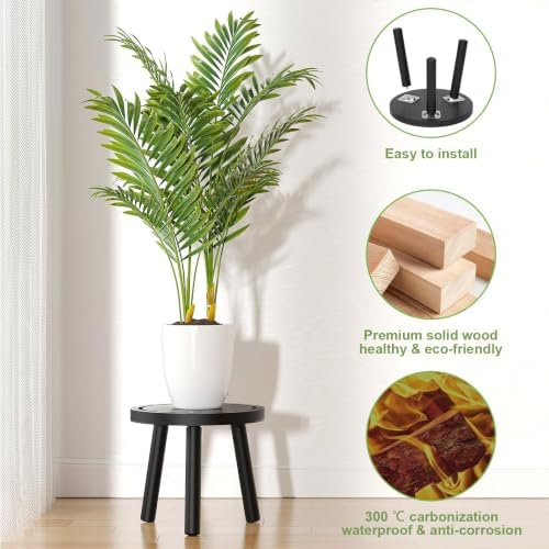 5-Pack Wood Plant Stands Indoor, Single Plant Stand for 6-12 Inch Pots, Mid-Century Modern Plant Stool, Tall Plant Stand for Large Plants for Living Room, Balcony, Office (Black) - Image 4