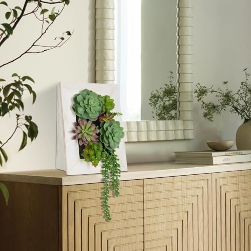 Wall Artificial Succulent Hanging Decor Plants Fake Succulents String of Pearls Arrangement with Wooden White Frames Faux Plants Hanging Boho Decor for Livingroom Bedroom Home Decor 10.2"x 2.3"x 13.7" - Image 6