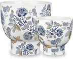 2Pcs Blue and White Ceramic Planter Pot with Drainage for Plants Flowers by GnFlus