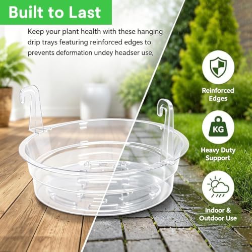 Hanging Basket Water Catcher, Hanging Basket Drip Pan with Hooks, Plastic Clear Hanging Basket Tray for Watering, Plastic Plant Saucer for Indoor Outdoor Hanging Plants Baskets (30PCS, 10in) - Image 5