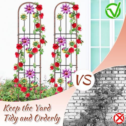 Metal GardenTrellis, Arched Fence Trellis Plant Support Trellises, Supporting Plants Outdoor Decoration for Climbing Plants Lawn Yard Patio Backyard Wall Brackets (Bird+Pink Flower) - Image 4